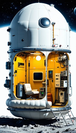 In The Image, There Is A Large White Spacecraft With A Yellow Interior
