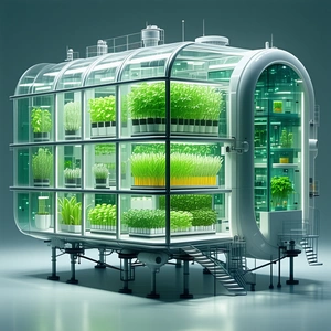 A Large, Futuristic Greenhouse Filled With Various Plants