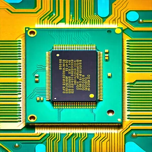 Tech Gouache Painting: Close-up of microprocessor