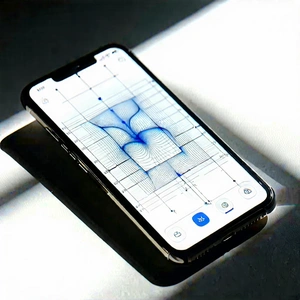 Tech Diagram Style: Smartphone With Digital Artwork With Smartphone Sitting