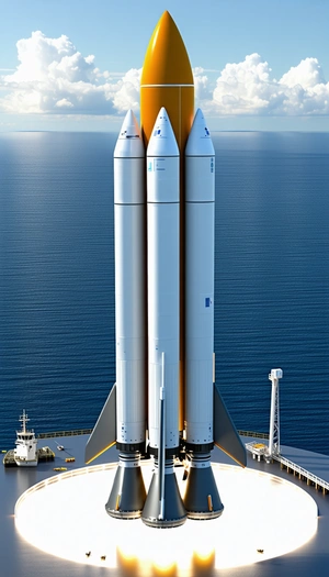 A Large White Rocket Ship Floating On The Ocean