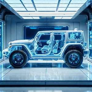 Automotive Technology In Modern Laboratory With White Jeep