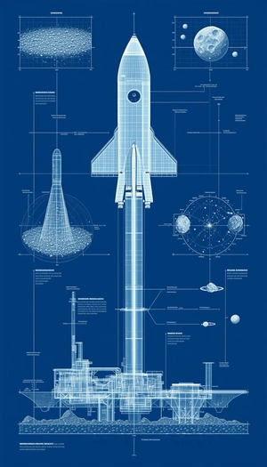 A Blue Poster Is Displayed, Featuring A Space Shuttle And A Rocket