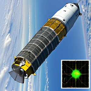 A Large Spacecraft, Possibly A Satellite Or A Space Shuttle, Flying High In The Sky