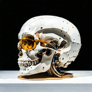 Tech Woodcut Print: Innovative Medical Technology (design:1.23) With White Skull