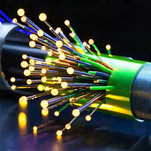 Close-up Of Fiber Optic Cables With Close-up Green