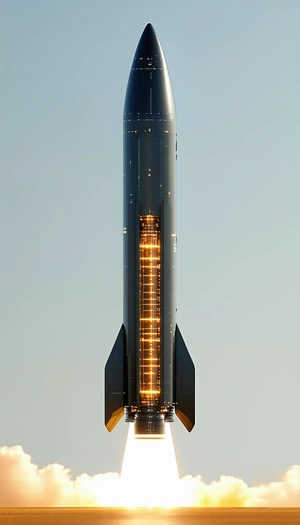 A Rocket Ship Is Shown In The Image, With Its Engine Glowing Brightly