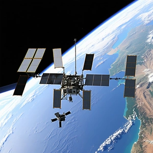 A Space Shuttle With A Large Satellite On Top Of It