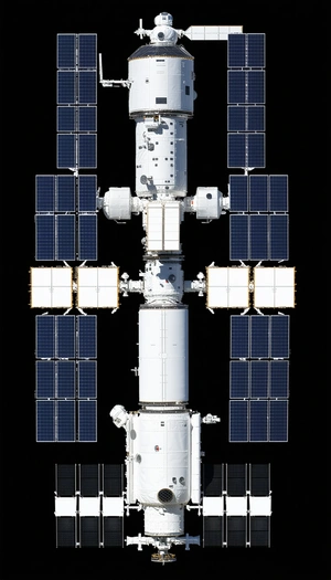 A Large White Spacecraft With A Prominent Solar Panel On Its Side