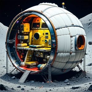 A Large, White, And Yellow Spacecraft With A Dome-shaped Structure