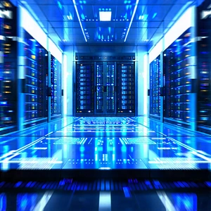 Futuristic Server Room With Large Blue