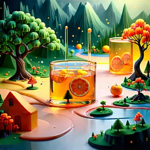 Abstract Tilt-shift Photography: Liquid Arrangement With Transparency With Painting Forest