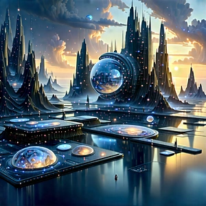 (futuristic:1.46) Digital Workspace With Futuristic Scene,