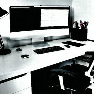 Business Abstract Design: Workplace with digital (devices:1.47) on desk
