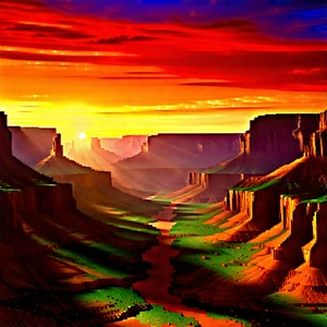 Nature 3d Render: Canyon During Sunrise With Digital Painting