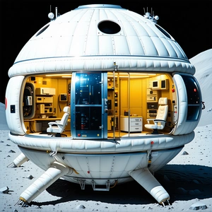 A Large White Spacecraft With A Dome-shaped Structure, Resembling A Space Station