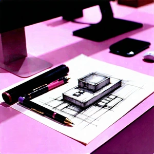 Business Charcoal Drawing: Workplace with productivity tools on desk