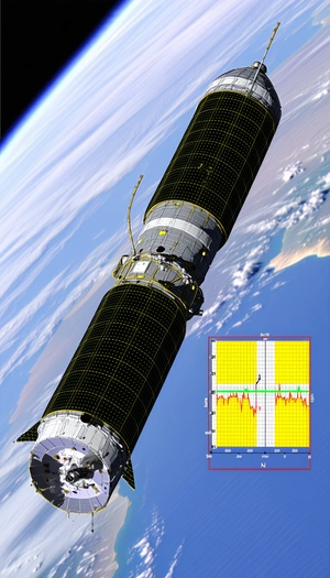A Large Spacecraft, Possibly A Satellite Or A Space Station, Floating In The Sky