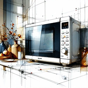 Tech Ink Drawing: Innovative Smart Appliance Design With White Microwave