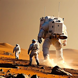 In The Image, There Are Two Astronauts Walking On A Rocky Surface, Possibly On The Moon