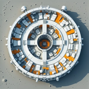 The Image Is A 3d Model Of A Space Station, Showcasing Its Interior And Exterior