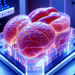 A Display Case Filled With Three Different Types Of Brains