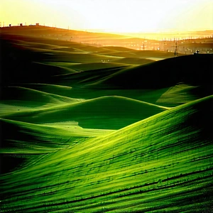 Nature Octane Render: Rolling Hills During Golden Hour With Lush Green