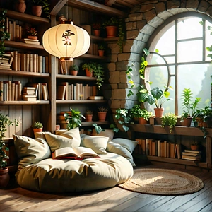 Lifestyle Drone Photography: Reading Nook With Warm Lighting With Image, There