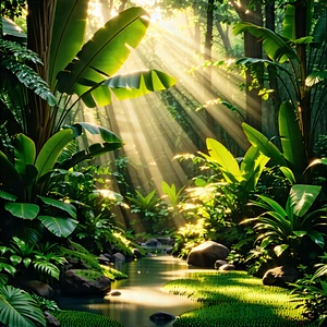 Nature Commercial Photography: Tropical Plants In Sunlit Clearing With Image, There