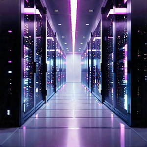 Server Rack With Digital Particles With Image, There