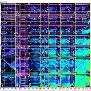 The Image Is A 3d Model Of A Building, Likely A Skyscraper, With A Purple And Blue Color Scheme
