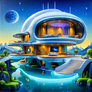 (futuristic:1.31) Smart Home With Colorful Detailed