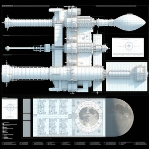 A Large, Futuristic Space Station Is Depicted In A Series Of Diagrams And Illustrations