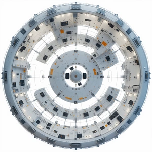 The Image Is A Close-up Of A Large, Round, White Structure With Many Windows