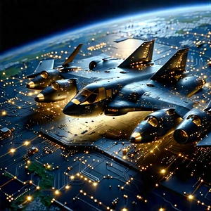 Aerospace Technology In Modern Laboratory With Group Fighter