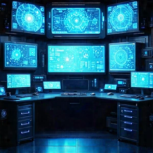 (futuristic:1.45) digital workspace