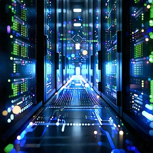 Server Rack With Data Streams With Image, There