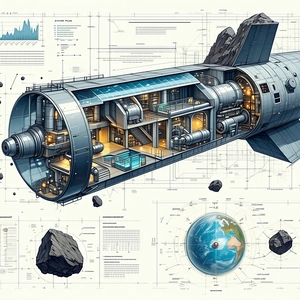 A Large Spacecraft Is Shown In A Detailed Drawing, With A Large Globe In The Center Of The Image