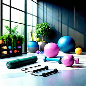 Lifestyle Digital Illustration: Wellness Scene With Fitness Equipment With Image, There