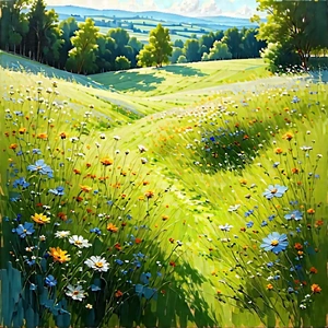 Nature Acrylic Painting: Meadow during midday