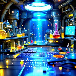 Futuristic Research Laboratory With Image, There