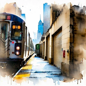 Urban Watercolor Painting: City subway in quiet side street