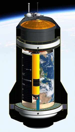 A Large Yellow And Black Spacecraft Is Shown In A Close-up View