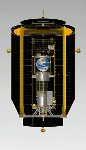 A Spacecraft Is Shown In A Close-up View, With A Large Globe On The Side Of The Spacecraft