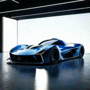 Tech Minimalist Design: Automotive Technology In Design Studio With Blue Sports