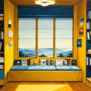 Lifestyle Gouache Painting: Reading Nook With Organized Space With Painting Cozy