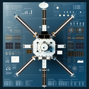The Image Is A Computer-generated Diagram Of A Spacecraft, Likely A Satellite Or A Space Station