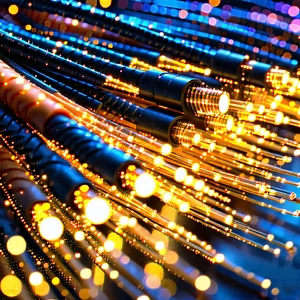 Close-up Of Fiber Optic Cables With Close-up Large