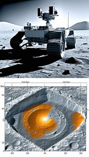 A Large Robotic Vehicle, Possibly A Rover, Driving Across A Rocky Terrain