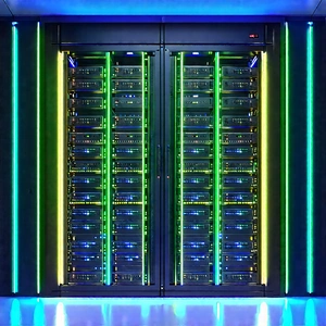 Server Rack With Neon Accents With Large, Modern